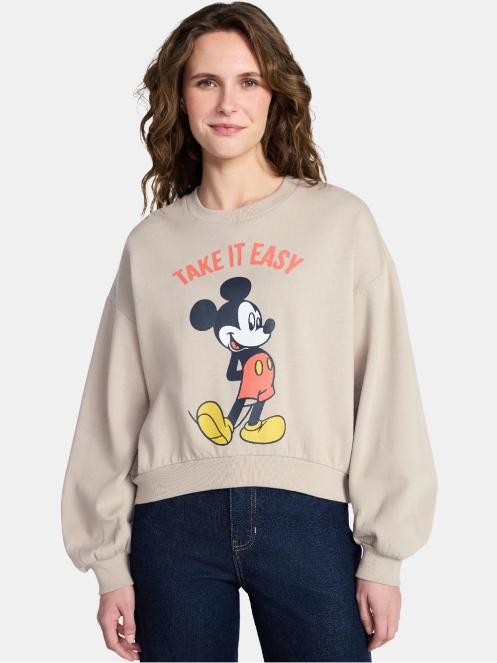 NWOT Take It Easy Mickey Graphic Sweatshirt - Beige